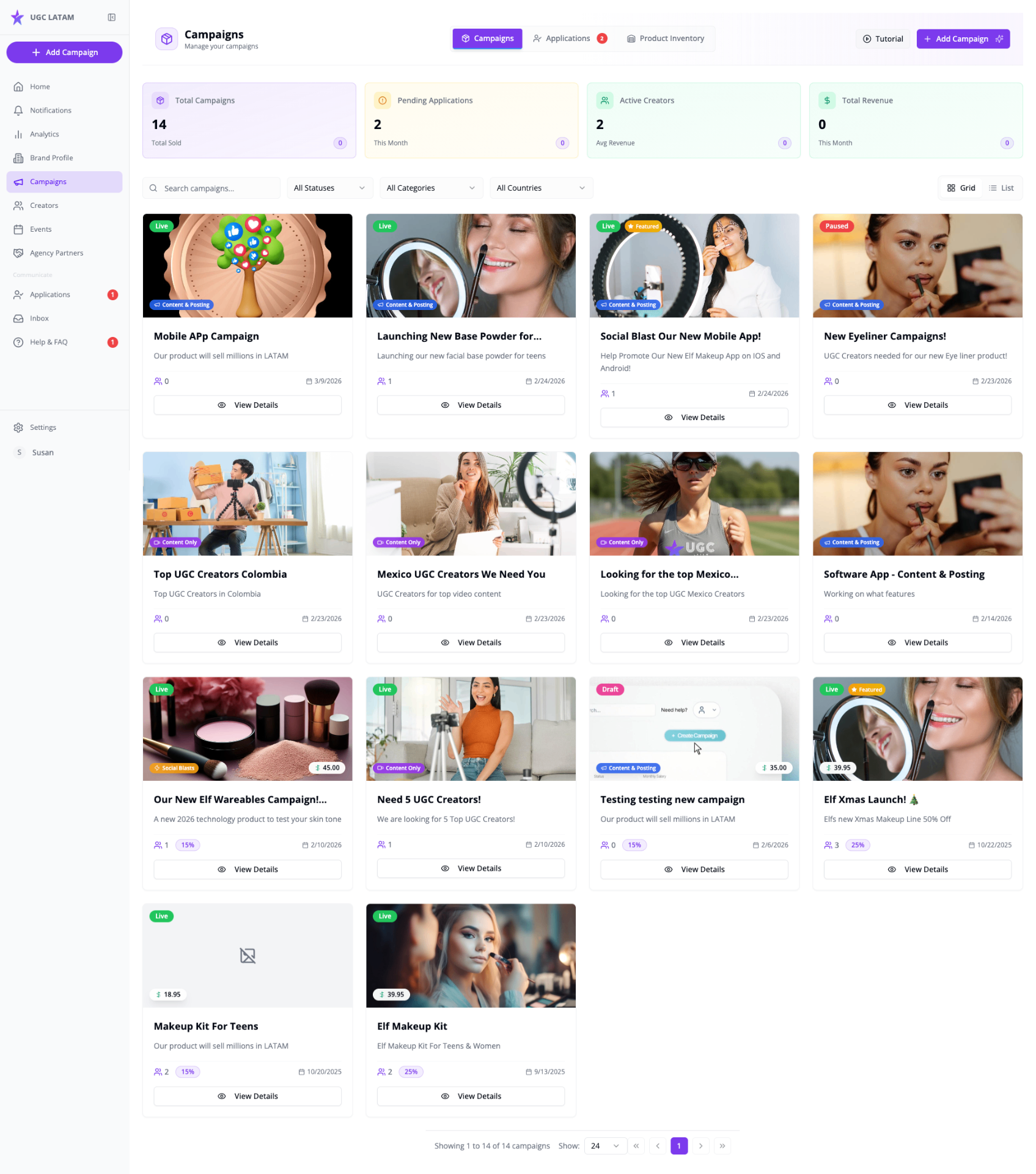Campaign Management — UGC LATAM