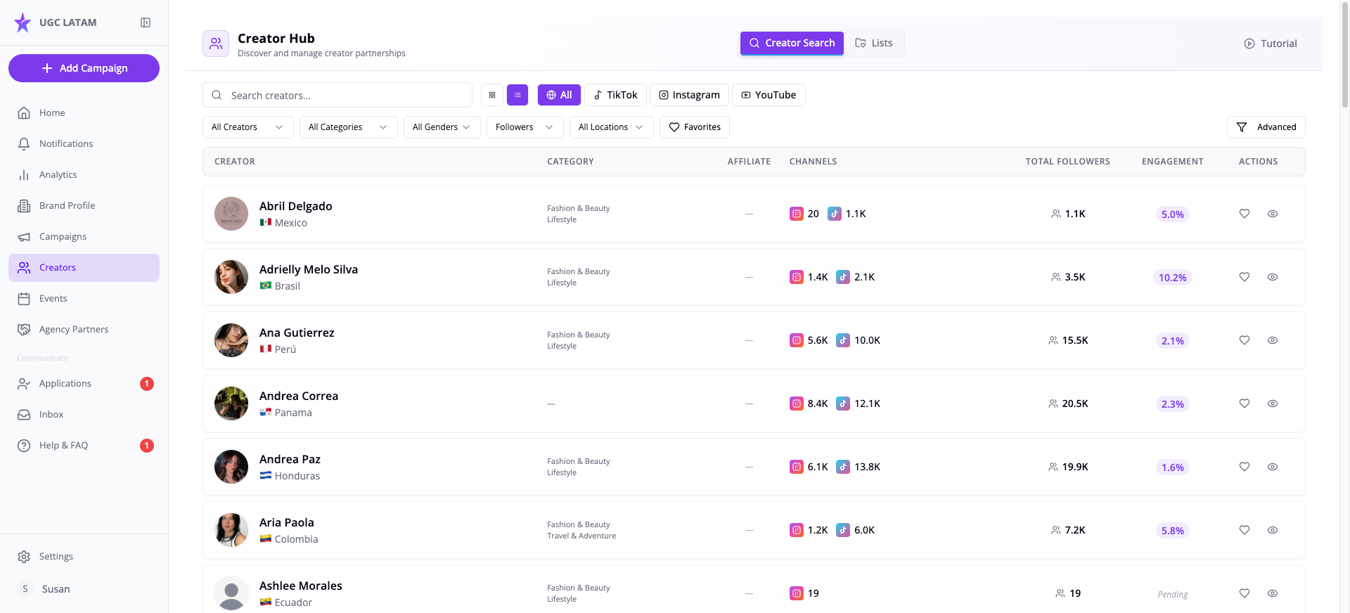 Creator Database — UGC LATAM